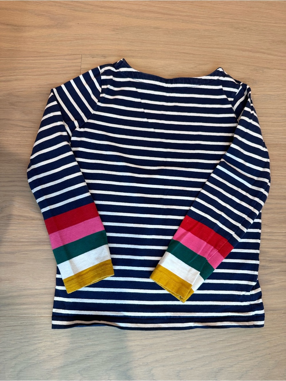Mini Boden Navy & White Striped Long-Sleeve Top with Colorful Cuffs